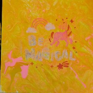 Whimsical Yellow and Pink Canvas Art